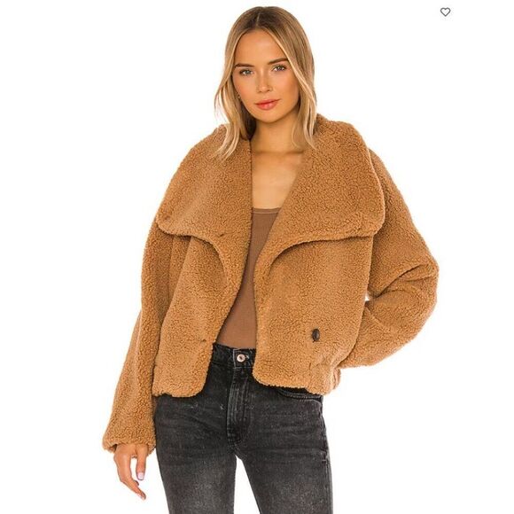 Free People We the Free Izzy Wrap Teddy Jacket S Small Brown Sherpa Plush - Picture 1 of 7